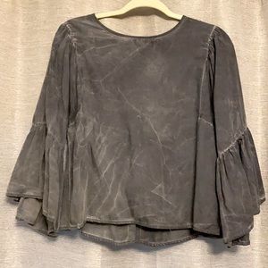 Acid wash bell sleeve blouse